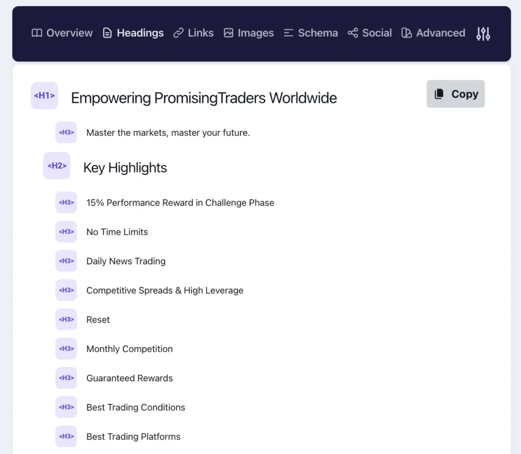 Heading Structure Sample for Prop Firms SEO